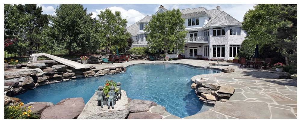 Stone Siding Home with Swimming Pool